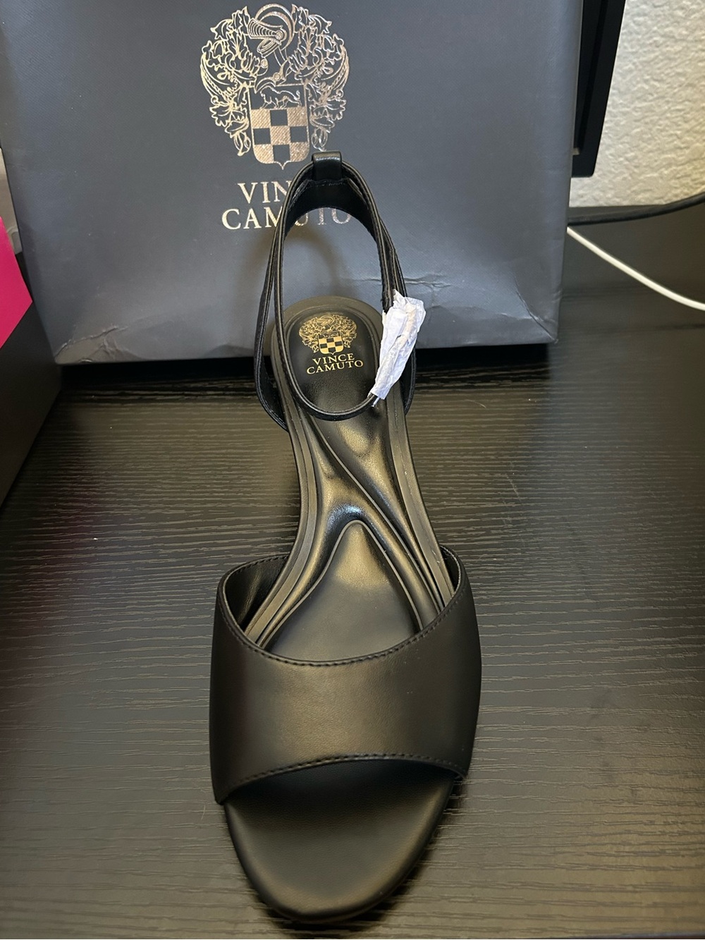 Vince Camuto Black Leather Open-Toe Slingback Sandal